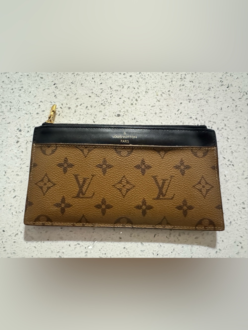 Louis Vuitton Monogram Zip Pouch in Brown and Black with Gold Hardware
